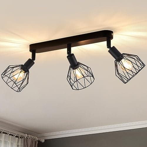 ANWIO Plafonnier Spots, 3 Spots de Plafond Led Intérieurs Base E14, Spots de Plafond Noirs avec Base Rectangulaire, Spots de Plafond LED Rotatifs (Sans Ampoules).