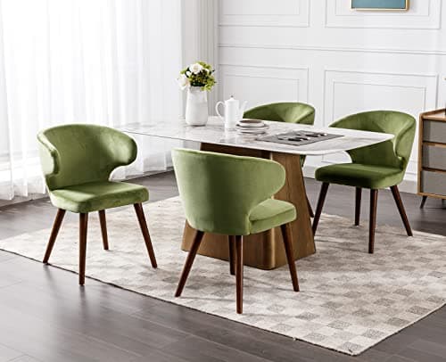 chairus Chaise Cuisine en Velours Lot de 4 Chaises de Salle à Manger Capitonné avec Pieds en Bois Modern Chaise de Chambre (Vert-4(Velours))