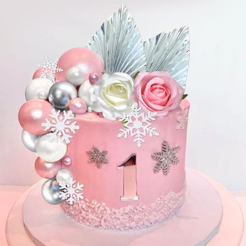 Roaring Good Time décorations de gâteaux en flocons de neige roses décorations pour gâteaux d'hiver au pays des merveilles boules de fleurs en guise de décoration de gâteau pour la décoration de maria