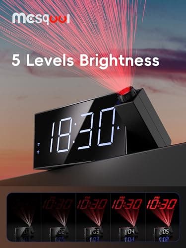 Réveil à Projection Plafond Heure, Horloge Enfant et Murale, 7" Grand Écran LED Reveil Projecteur 180°, Luminosité Réglable à 5 Niveaux, Double Alarme, Snooze, Charge USB, 12/24H