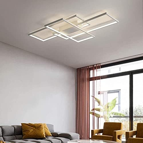 Plafonnier LED Moderne Pour Salon - Intensité Variable Avec Télécommande - Design Rectangulaire Créatif Éclairage Décoratif Pour Chambre À Coucher Salon Salle Lustre,Blanc,80x45x9cm