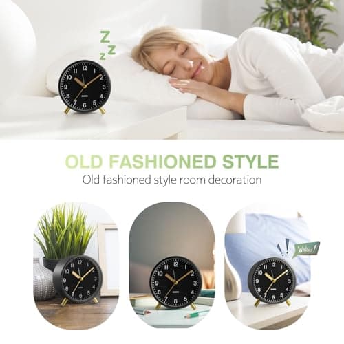 YouJabz Analoger Wecker, Super Silent Non Ticking mit Nachtlicht, Batteriebetrieben, Modischer Runder Metall Wecker für Büro, Schlafzimmer, Ältere, Erwachsene, Kinder, einschulung Geschenk