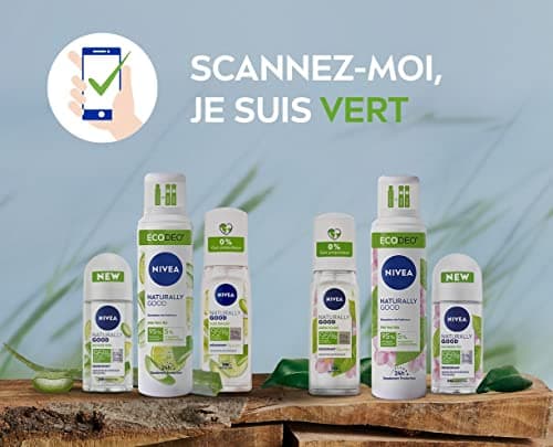 NIVEA NATURALLY GOOD Déodorant Femme Aloe Vera Bio Bille 50 ml, déodorant avec 95% d’ingrédients d’origine naturelle, roll-on fraîcheur 24h