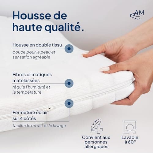 AM Qualitätsmatratzen - Surmatelas 160 x 200 en Mousse Gel - Surmatelas Souple et Adaptable - Housse de surmatelas Amovible et Lavable - Surmatelas memoire de Forme 160x200 6 cm - Haute qualité