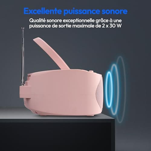 MEDION E65010 Radio stéréo (Lecteur CD, Cassette, Port USB, entrée Audio AUX, Lecture MP3. Radio FM PLL,40 mémoires de Stations, Fonctionnement sur Piles, télécommande) Rose