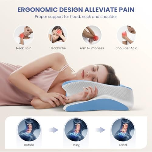 JINXIA Oreiller en Mousse à Mémoire de Forme, Oreiller de Contour Cervical pour Les Douleurs aux épaules,Oreiller Orthopédique Ergonomique de Soutien du Cou pour Dormeurs sur Le Côté