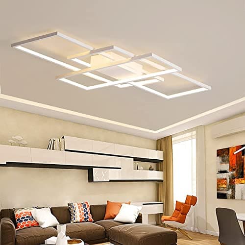 MQW Plafond LED Salon Simple Plafonnier Contemporain Atmospheric Plafond Rectangulaire Lampe Chambre en Aluminium Acrylique Projecteur Gradation Continue avec Télécommande,Blanc,L90cm