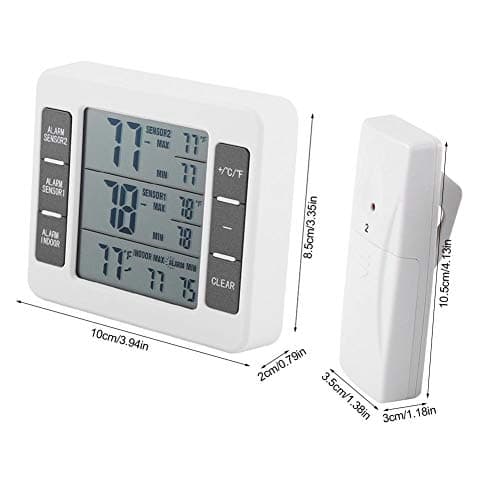 Heaveant Thermomètre de Réfrigérateur, Thermomètre de Frigo Numérique Thermomètre de Congélation d'alarme Sonore Numérique sans fil avec affichage Min/Max de capteur 2PCS