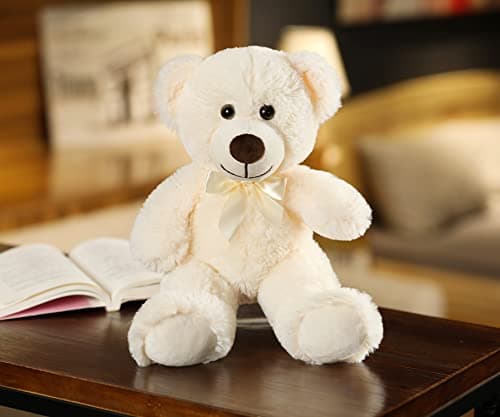 SNOWOLF Peluche d'ours Adorable Animal empaillé Oreiller poupée d'ours Cadeau d'enfant garçon Fille Anniversaire Noël Saint Valentin (13.7In/35CM,Cream)