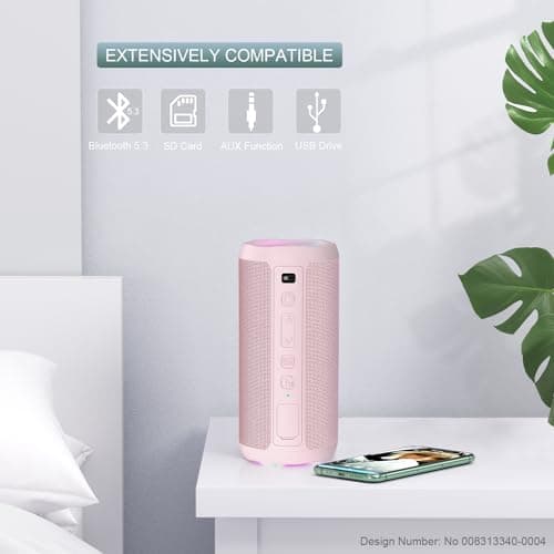 Ortizan Enceinte Bluetooth Portable sans Fils.lumière LED, IPX7 Lecture 30H, Volume Plus Fort et Basses améliorées,Durable pour Les Voyages, l'extérieur... (Pink)