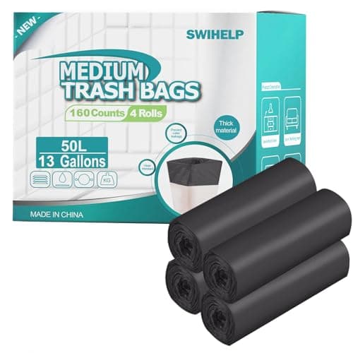 SWIHELP Sac Poubelle 50 Litres 160 unité Sac Poubelle Ultra Resistant,ménages, déchets de jardin dans la cuisine, le bureau, la maison