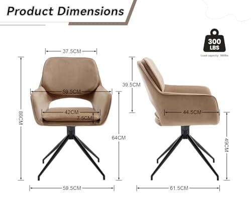 Wahson Chaise Salle a Manger Lot de 2 Chaise de Salle à Manger en Velours avec Accoudoirs Dossier, Chaise de Cuisine Pivotante Chaise de Salon Confortable avec Pied Métal, Marron