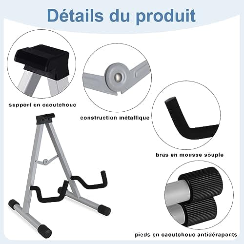 EastRock Support de Guitare Portable Étage Trépied Universel réglable A Fame Pliable Plusieurs guitares pour guitare acoustique Guitare électrique Basse (Gris)