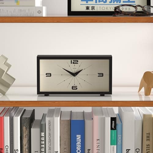 JONES CLOCKS Horloge de Bureau Odeon' - Design rectangulaire Moderne en Noir, Look rétro élégant pour étagère, Table, cheminée ou Chevet