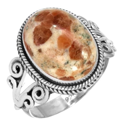 Jeweloporium Bague en argent 925 pour femme Taille 53 Brun Réel Garnet In Limestone Gemme Costume Bague en argent Anniversaire Cadeau Ancien Bijoux