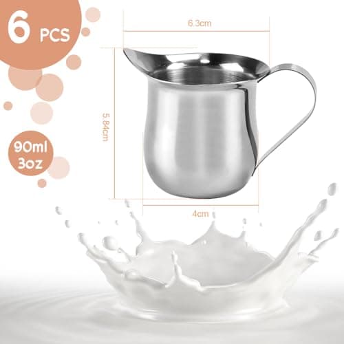 SIYINGSAERY 6 PCS 90ml Pichet à Lait en Acier Inoxydable Pichet Inox Mousse de Lait Pichet Inox Cafe Petite Cruche de Lait Mini Pichet Crémier Mini Pot à Lait Inox Tasse à Sauce Acier pour Sauce Lait