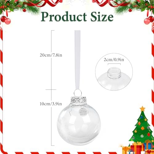Boule de Noël Transparente 8cm Décoration de Sapin de Noël À Remplir Ornements Décoratifs Cadeaux Acrylique Plume Blanche pour Bricolage Mariage Anniversaire Pâque Papa