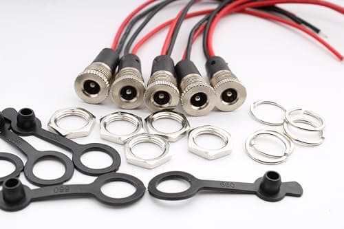 RUNCCI-YUN Lot de 5 Connecteur DC 5,5 x 2,1mm Connecteur Alimentation À Souder, DC d'alimentation Connecteur, Connecteur Plug DC 12v 10A, Panneau Monture Connecteur(avec Ligne 15cm)