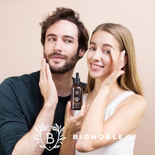 Bionoble Huile de Ricin Bio 50ml + Pipette et Pompe - Bouteille en Verre - 100% Pure, Naturelle, Pressée à Froid - Huile de Ricin pour Cheveux Cils Sourcils, Huile Barbe - Castor Oil, Huile Ricin