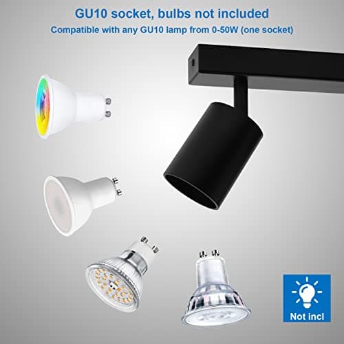 Klighten Spot Plafond GU10, Plafonnier 4 Spots Noir Orientable, Moderne Luminaire Plafonnier, Éclairage de Plafond Interieur pour Cuisine, Chambre, Salon, Longueur: 54 cm, Ampoule non Incluse