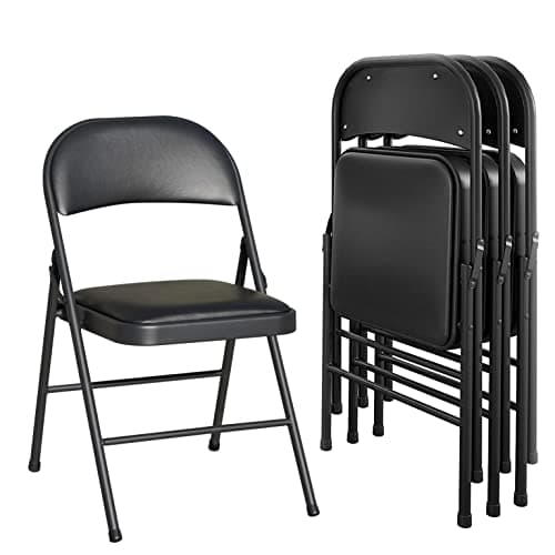KAIHAOWIN Lot de 4 Chaises Pliantes, Chaise Pliante Rembourree avec Structure Métallique Stable, Chaise Pliante Peu Encombrante Convient pour Le Salon, La Salle à Manger, Le Bureau, Noir