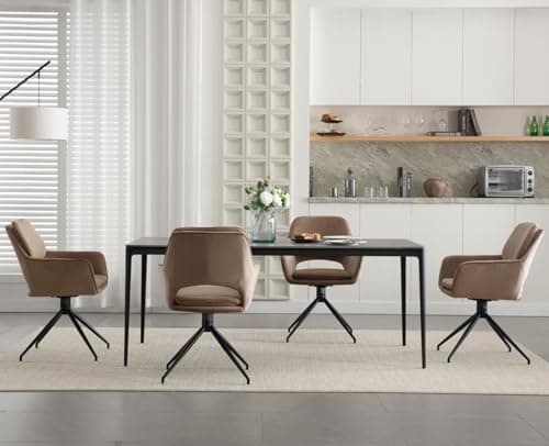 Wahson Chaise Salle a Manger Lot de 2 Chaise de Salle à Manger en Velours avec Accoudoirs Dossier, Chaise de Cuisine Pivotante Chaise de Salon Confortable avec Pied Métal, Marron