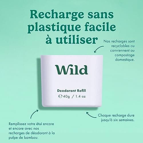 Wild - Déodorant Naturel Rechargeable - Sans Aluminium - Etui Aqua avec Lot Varié de Recharge (3 x 40g) - Comprend Fresh Cotton & Sea Salt, Jasmine & Mandarin et Coconut & Vanilla - Végan