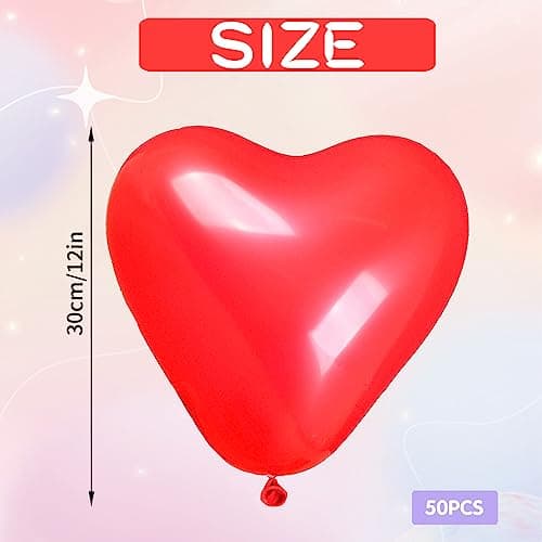 50 Pcs Ballon coeur rouge, 12 Pouces Ballons en Latex en Forme de Cœur, Ballons de Mariage de Coeur Rouge, pour Engagement, Mariage, Valentine et Anniversaire fête Décoration