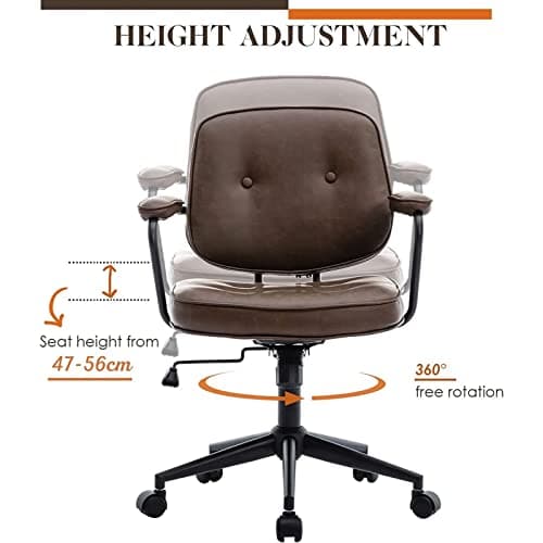 Wahson Chaise de Bureau à roulettes en Cuir PU Fauteuil de Bureau Erconomique Réglable en Hauteur Chaise Bureau Cuir,Marron