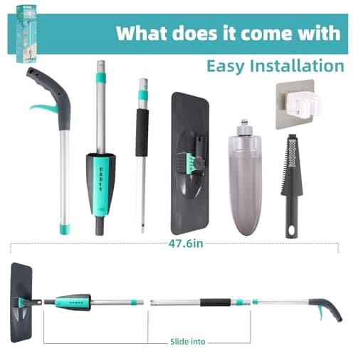 Balai Lave Sol avec Vaporisateur, Microfibre Balai Pulvérisateur Spray Mop avec 4 Tampons de Rechange et 1* Porte Balai pour la Maison, la Cuisine, Le Bois Dur, Le Stratifié, Le Bois, la Céramique