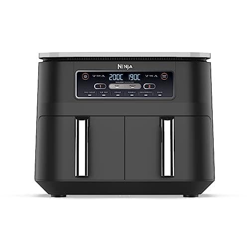 NINJA Foodi Dual Zone Airfryer Digital, 2 Tiroirs, 7,6L, 6-en-1, Sans huile, Air Fry, Max Crips, Rôtir, Cuire, Réchauffer, Déshydrater, Antiadhésif, Paniers lavables au lave-vaisselle, Noir AF300EU
