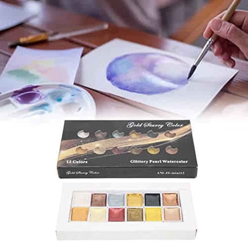 Qcwwy Peinture à L'aquarelle, Pigments éclaircissants Métalliques à Haute Brillance Peinture D'art Sous-pack Solide Peinture à L'aquarelle Nacrée Peinture à L'aquarelle Japonaise Manucure Smudge