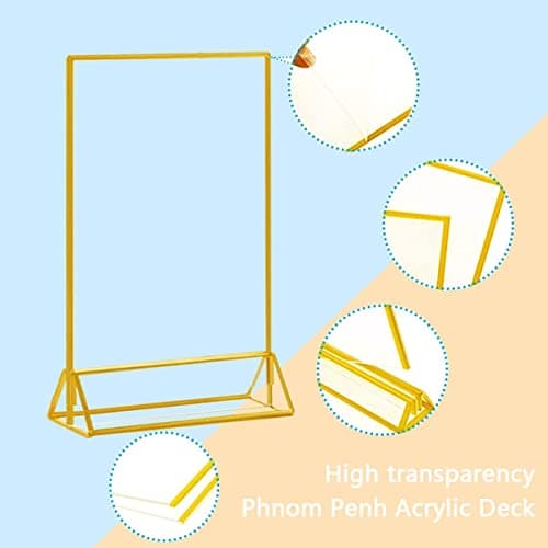 Cadres Photo, 6PCS 5x7 Pouces (13x18cm) Présentoirs Comptoir Cadres Photo Doré Transparent Double Face Acrylique Centres Table Présentoir Promotionnel Fête Mariage Restaurant Mariage Double Face