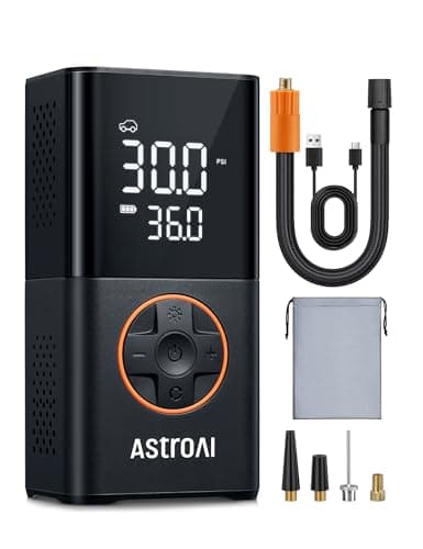 AstroAI Gonfleur Pneus Voiture, Compresseur à Air Portatif, Compresseur Voiture 150PSI, Gonfleur Pneus Voiture Sans Fil compacte, avec Batterie Rechargeable et Lumière LED pour Vélos, Motos, Boules