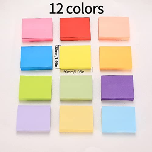 Pack de 24 Notes Sticky Notes, 12 Couleurs Autocollants Notes, Blocs de Notes de Bureau, 50 x 38 mm, 200 Feuilles par Couleur