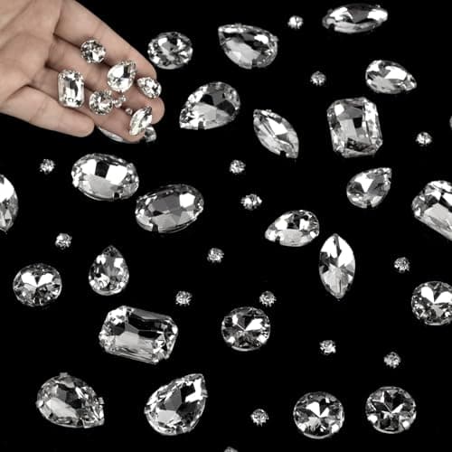 GEFIRE 186 Pcs Couture Strass, Strass a Coudre Griffes en Métal Incrustées, Decor Verre Cristal Pour les vêtements de Bricolage, Accessoires Diamant Cousus à la Main, blanc transparent