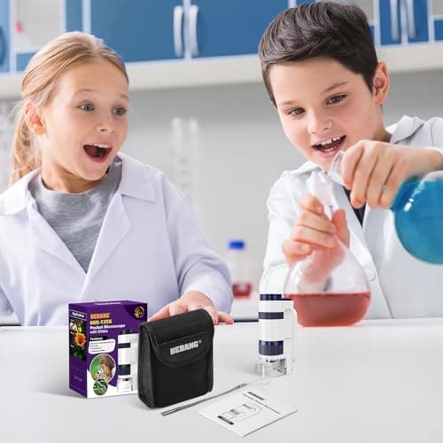 BEBANG Microscope pour Enfants, Mini Microscope 60x-135x, Microscope Portable de Laboratoire avec lumières LED Ajustables, Microscope à Main de Poche et Adultes Observation microbiologique
