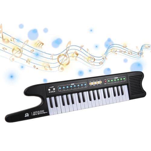 Funien Piano à Clavier électronique 37 Touches Mini Orgue électronique Portable Instrument de Musique 8 Tons 6 rythmes 10 démos avec Sangle de Microphone pour débutants Claviers Piano Double Modes