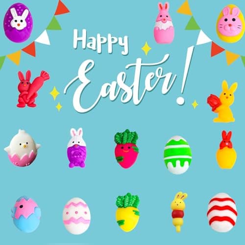 POPOYU 15PCS Pâques Kawaii Mochi Squishy Toys,Mignon Animaux Squishy Anti Stress Enfant,Mini Squishies Soft Squeeze Jouet,Cadeau Halloween Noël Pâques Anniversaire Invites Pochette Surprise Enfant