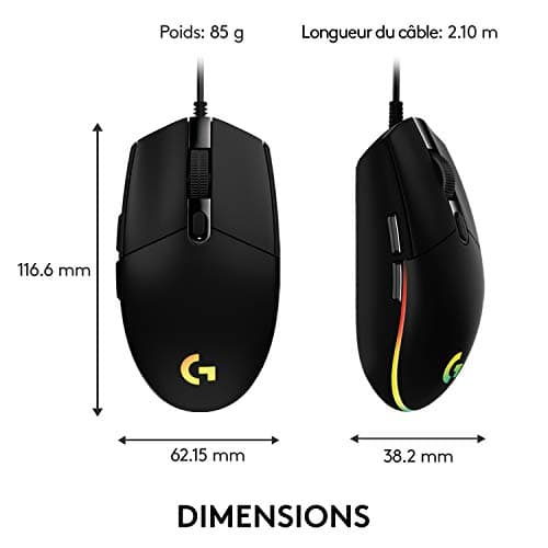 Logitech G203 LIGHTSYNC USB Souris Gaming avec Éclairage RVB Personnalisable, 6 Boutons Programmables, Capteur Niveau Gaming, 8 000 PPP, Ultra-Léger - Noire