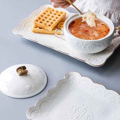 UGCER Soupière en céramique avec louche à Soupe, Bol à Soupe en céramique de Style européen élégant pour Restaurant, décoration de Cuisine à Domicile, Pot à Soupe