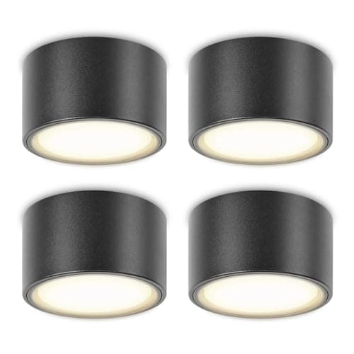 YindaLux Lot de 4 LED Spot en Saillie Noir 220-240V Ø95x55mm Plafonnier Incluse ampoule GX53 6W Blanc neutre 4000K 660LM Plafonnier Spot LED Luminaire Apparent avec spot à grande surface lumineuse