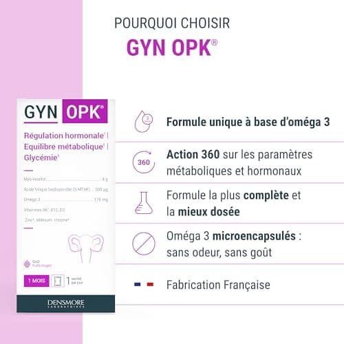 Densmore - GYN'OPK - Régulation hormonale et Glycémie - SOPK - Omega 3, Myo inositol, Acide folique, Zinc et Chrome - Complément alimentaire - 30 sachets - 1 mois