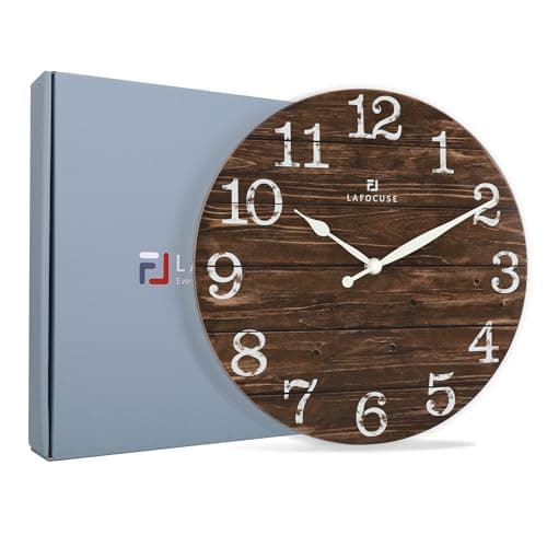 Lafocuse Horloge Murale Bois Silencieuse Retro, Rustique Vintage Pendule Murale Marron, Shabby Chic Deco sans Tictac Maison Salon Cuisine Chambre Bureau 30cm