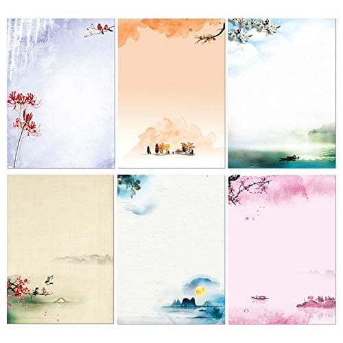 48 Feuilles Papier à Lettre - 24 pièces Enveloppes Auto-adhésives, pour imprimante, 6 assortis Style japonais