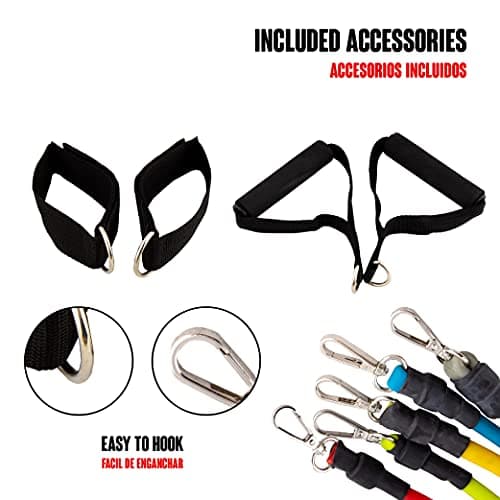 Bandes de résistance élastique CalmaDragon, Ensemble de Musculation, 5 Tubes en Latex, avec Sac Inclus, avec poignées, Sangles de Cheville et ancrage de Porte, Cordes de Fitness, Yoga