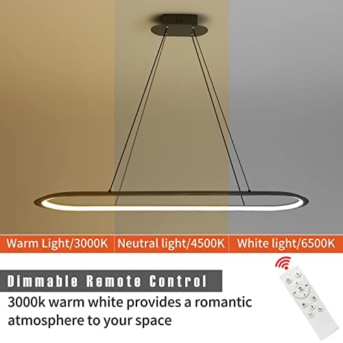 Suspension ovale moderne de table à manger, lustre, 100 cm, lampe suspendue à intensité variable avec télécommande, luminosité réglable de 10 % à 100 %, anti-éblouissement, avec fonction mémoire /