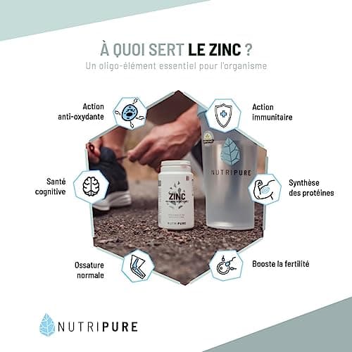 Nutripure | Zinc Bisglycinate 15 mg Haute Qualité ALBION® | Haute Absorption | Antioxydant, Renfort Système Immunitaire, Haute Biodisponibilité | 90 Gélules Végétales | Vegan | Made in France