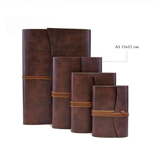 Tivoli A5 Journal Intime/Carnet de Notes RECHARGEABLE en cuir recyclé de fabrication artisanale Italienne, Cadeau Spécial, Journal de Voyage, Notebook A5 (15x21 cm) Brun