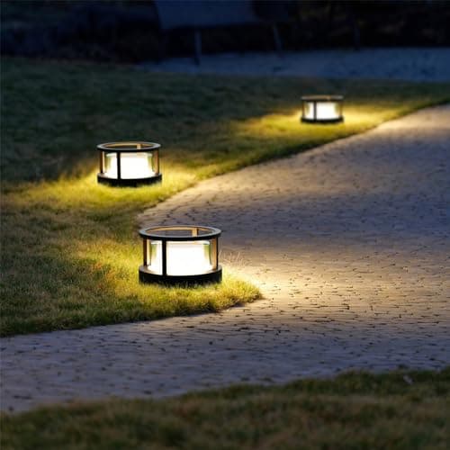 FREEUP Borne Éclairage Extérieur, 15W LED Lampe de Jardin Exterieur Ronde Ip65 Lampadaire Exterieur en Aluminium, Blanc Chaud, Borne Lumineuse Exterieure, Pour Chemins Terrasse, Noir